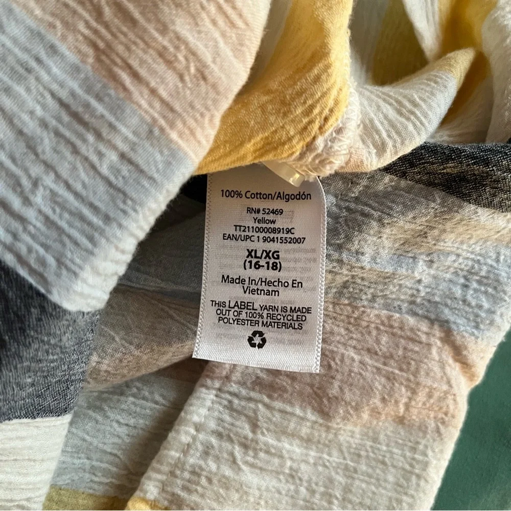 Time and Tru Women’s Casual Striped Shirt - Yellow Blue and Gray - Picture 10 of 11